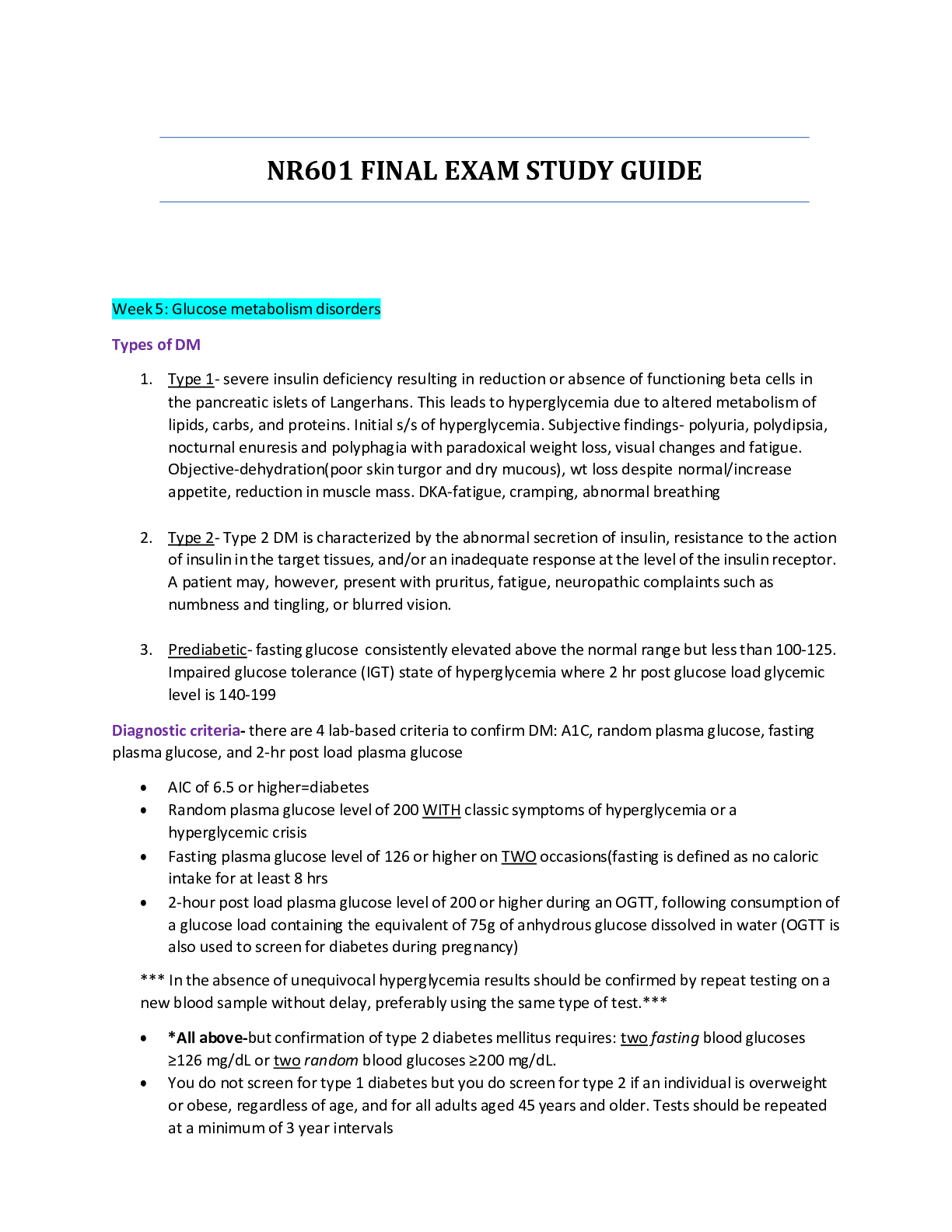 Preview image for NR601 / NR-601 Final Exam Study Guide Updated: Primary Care of the Maturing & Aged Family Practicum - Chamberlain